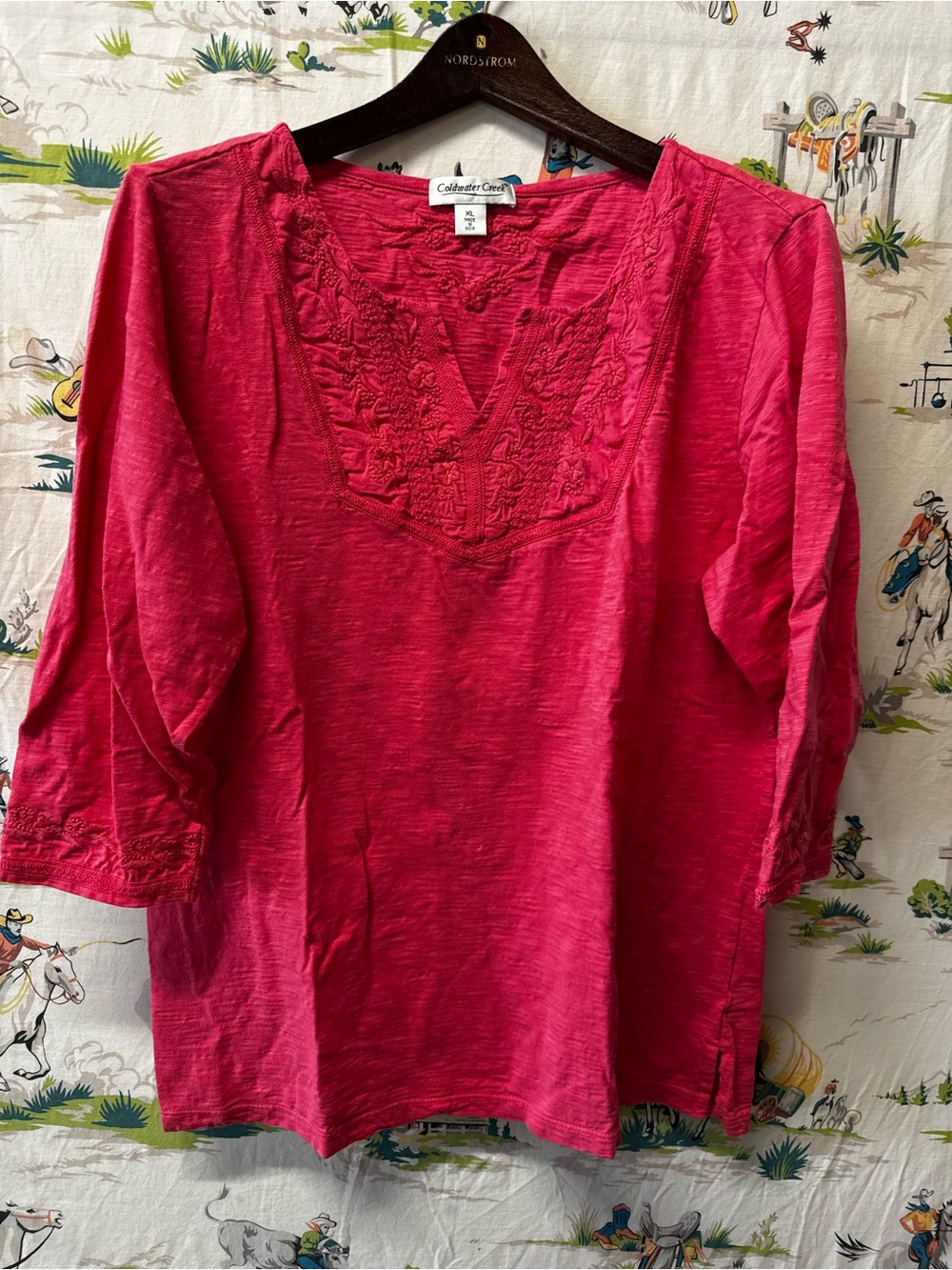 Coldwater Creek Women’s Pink Embroidered V-Neck Tunic size XL